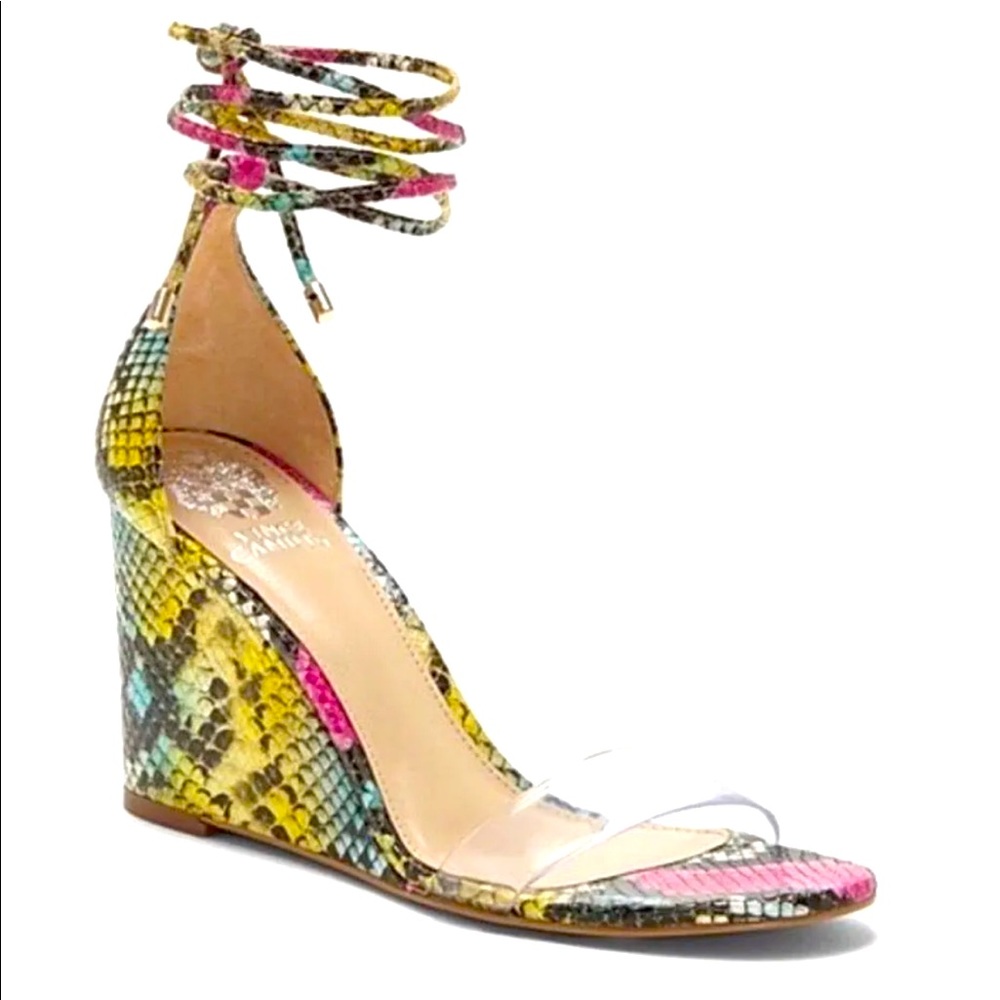 NWOB Vince Camuto leather snake print wedge sandals 6
